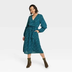 Vestido envolvente Knox Rose Flutter manga larga para mujer bolsillos pequeños texturizado verde azulado talla XL